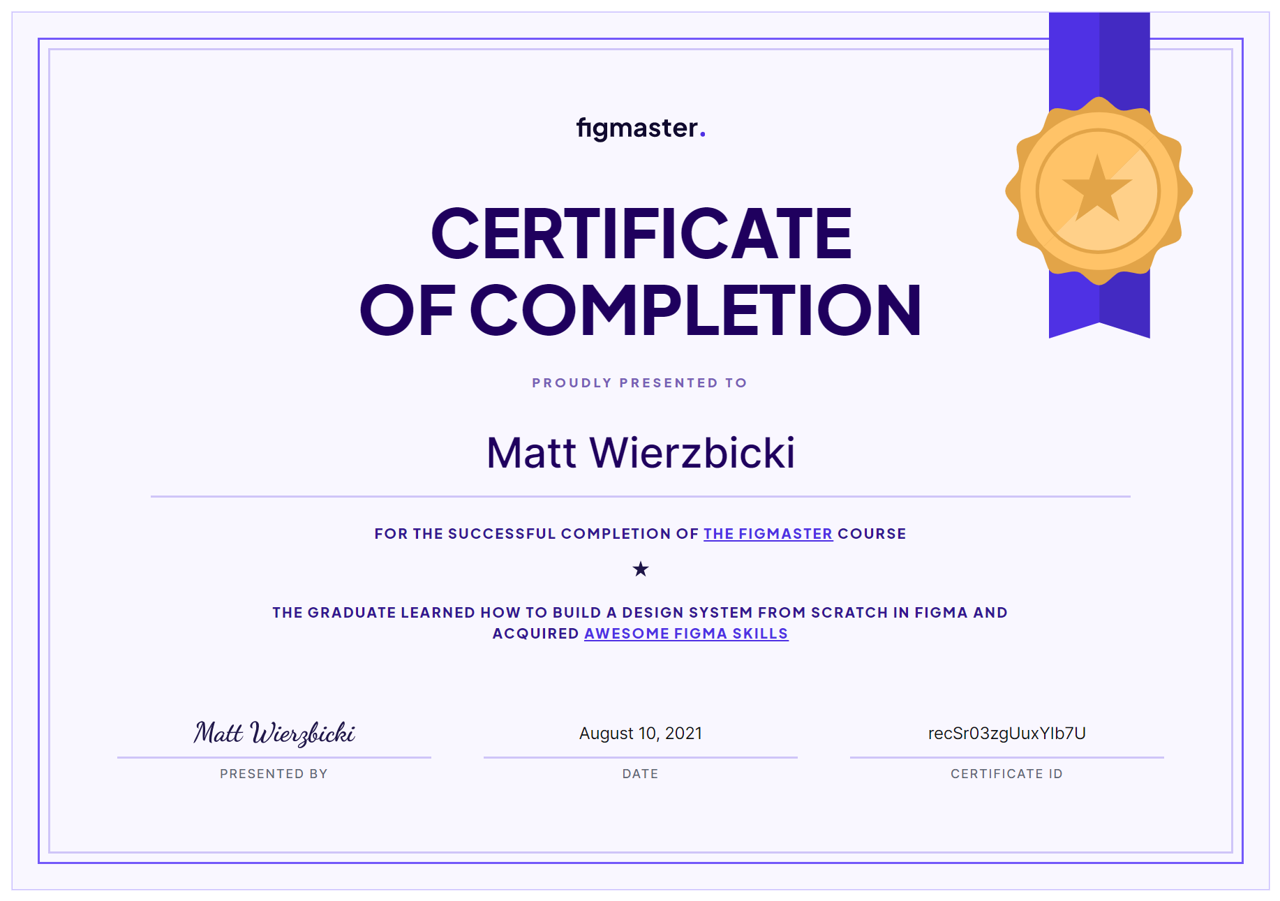 Certificate of completion Figmaster
